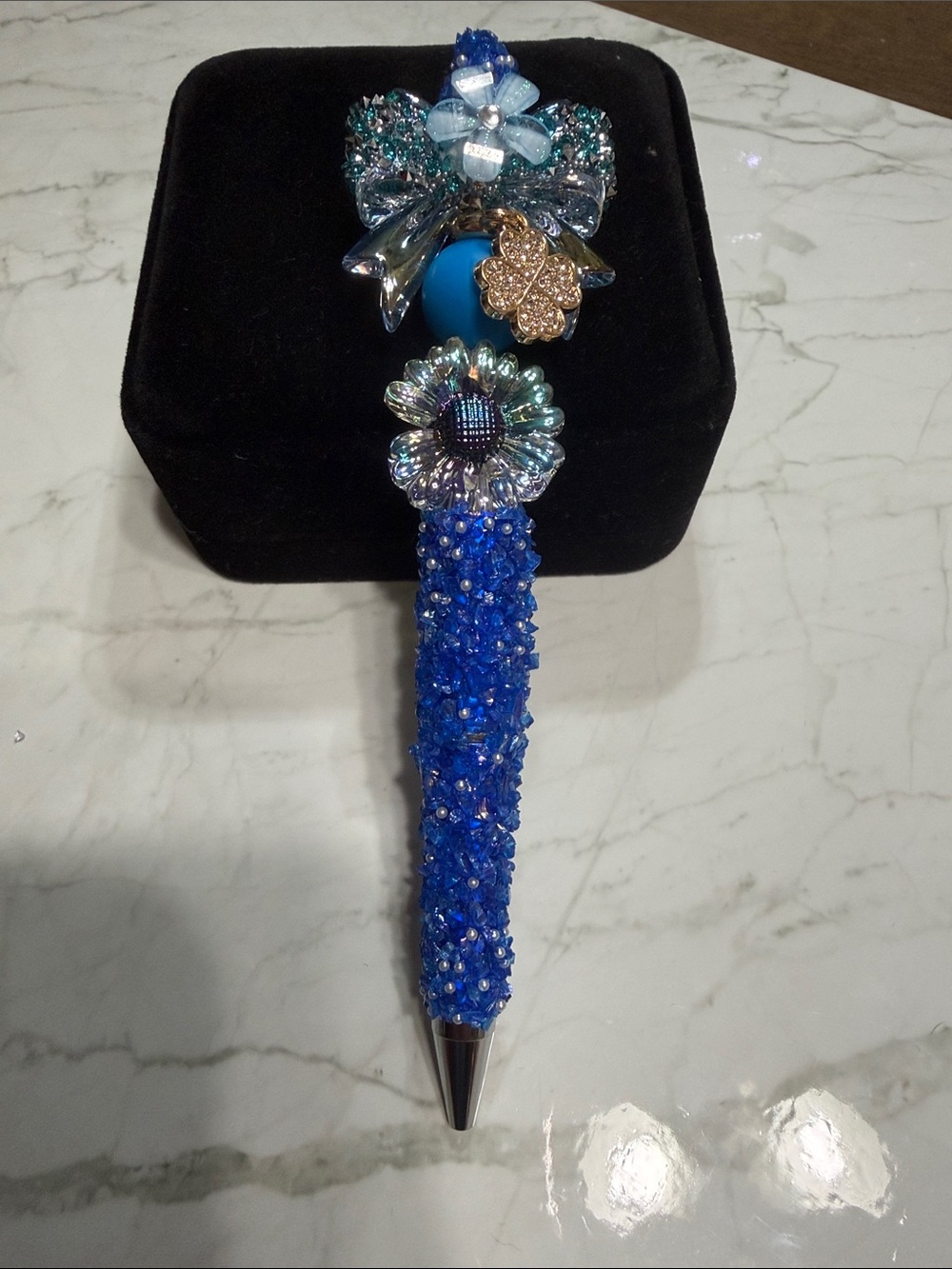 Blue Crystal Floral Statement pen
